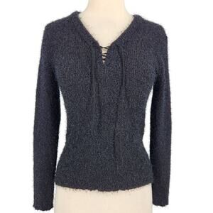 Zalma Spark Eyelash Tie Front Sweater Black Size Small